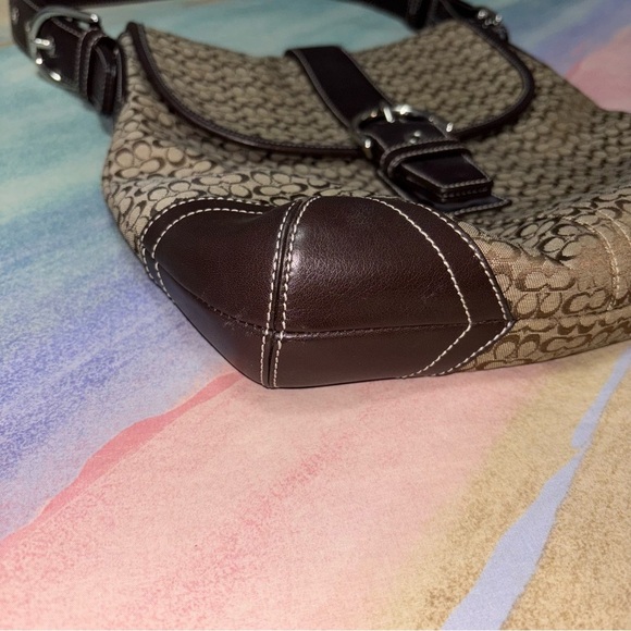 Coach Purse Crossbody Bag Brown Leather Light Fabric Canvas K3M-6376 Authentic - Picture 5 of 15